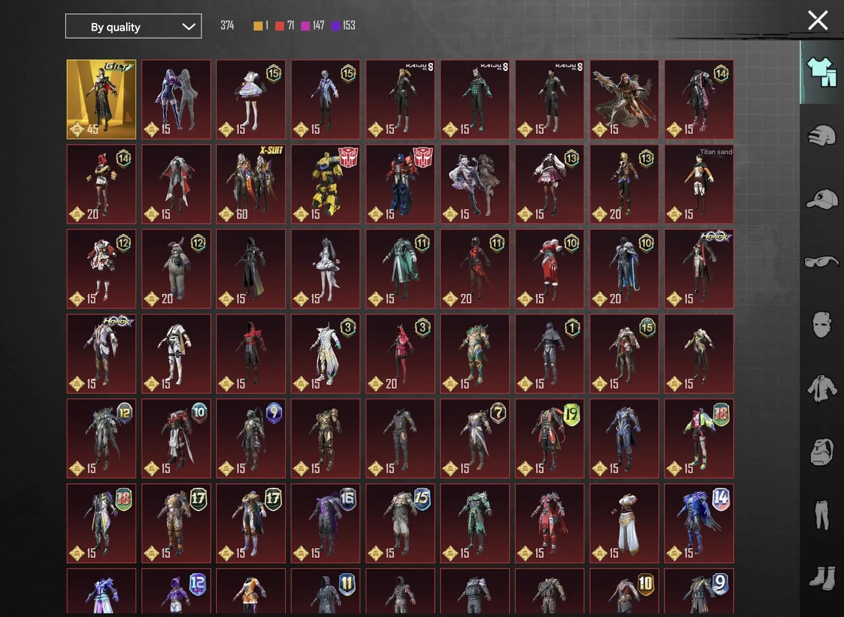PGM235 FULL BAPE 9/9, 70 LVL COLL, X-Suit Dravion/Raven, Godzilla, UAZ BAPE, Lamba, 100+ Mythic, 50+ Lab Guns (G)